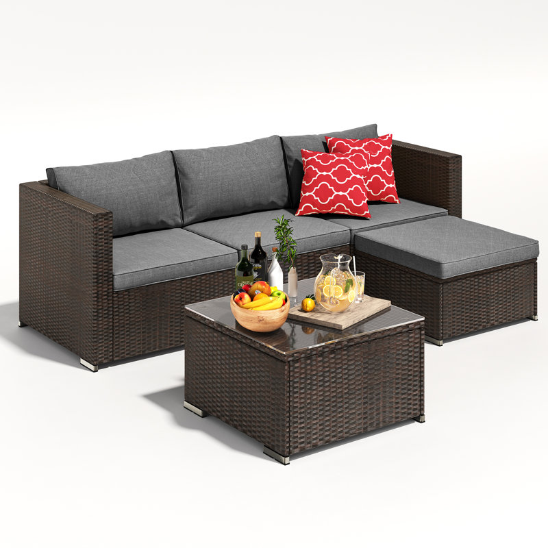 Dossena Wicker 3 - Person Modular Patio Conversation Sets with Cushions, Gray