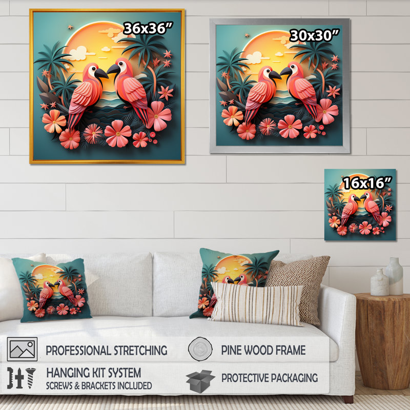 Toucans tropicaux - oiseau, art mural, Or, H 30 po x l 30 po