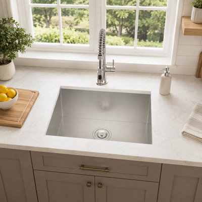 Évier de cuisine encastré 23 pouces, L 23 po x l 18 po x H 12 po, cuve simple en acier inoxydable T-304 pour salle de lavage, sous-sol, garage et atelier