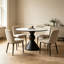 Table de salle à manger ronde, plateau de table en pierre frittée avec socle en bois massif, table de salle à manger de cuisine pour la salle à manger 