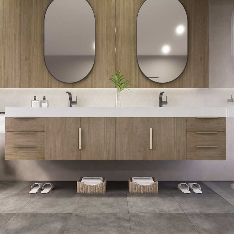 Natrona 83.4'' Double Bathroom Vanity with Acrylic Top, Light Oak