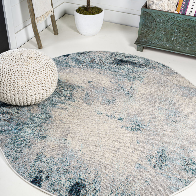 Tapis crème / bleu Lasley, Rond 7 pi 10 po