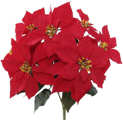 20" Tall 7 Velvet Poinsettia Flower Bushes – Lifelike Red Velvet Flowers, Ideal for Holiday Decor, Christmas Arrangements, Wreaths, and Seasonal Centerpieces