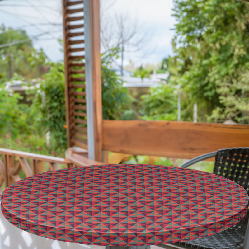 Bay Isle Home™ Geometric Fitted Round Tablecloth Diameter Reseda Green Ruby Red, 64.17" Round