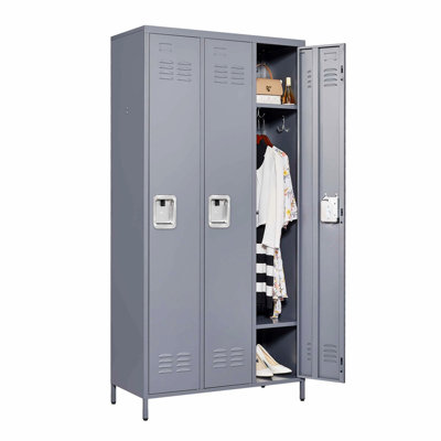Metal Storage Locker Cabinet With Three Doors For Office School Garage, Accent Storage Cabinet For Indoor