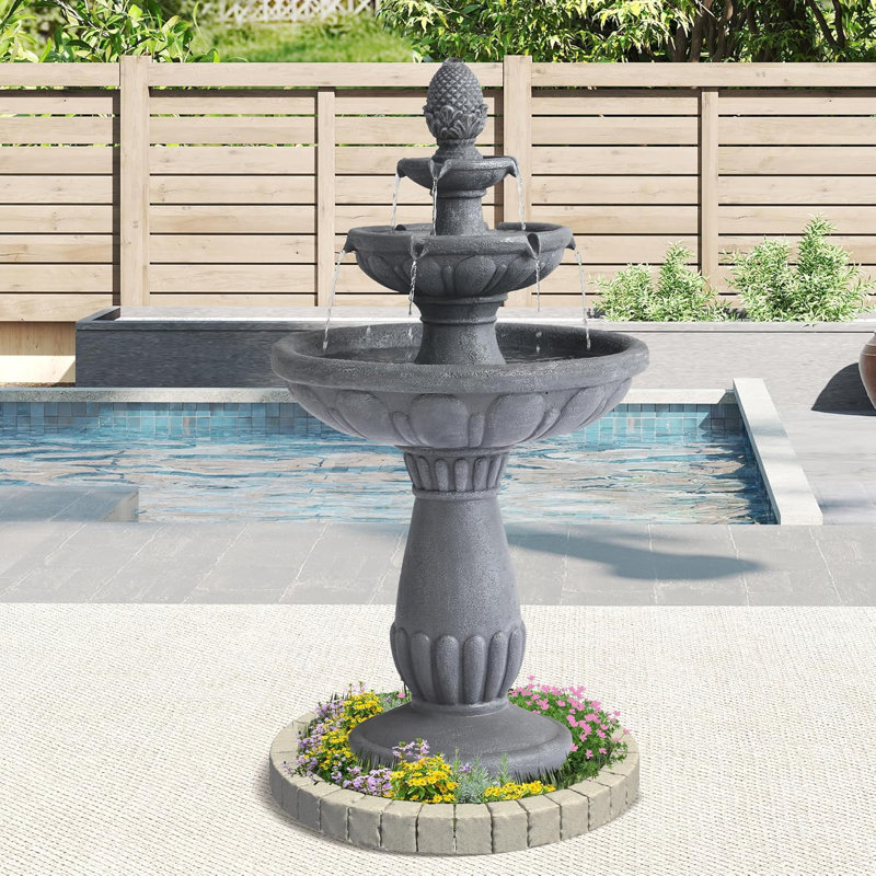 40.6" High Large Italian Outdoor Water Fountain, 3-tier Standing Bubbler Waterfalls Fountain With Pineapple Top And Roman Pillar, Resin Garden Water Fountains For Bird Bath Patio Yard Deck
