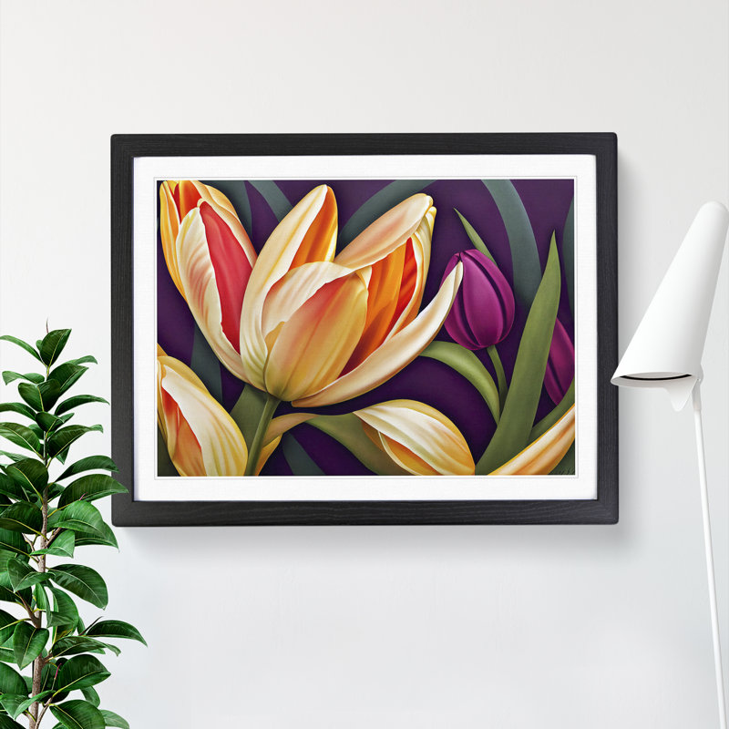 Masterful Tulip Flowers - Framed Print, Black, 46cm H x 64cm W x 2cm D