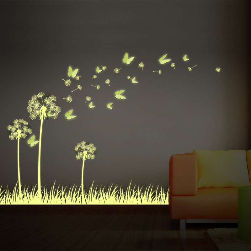 Adhésif décoratif phosphorescent papillon et pissenlit