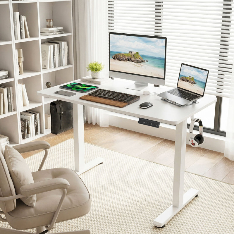 40" Pure White Electric Standing Desk - Minimalist Height Adjustable Sit-Stand Desk For Small Spaces With Smart Memory Presets