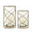 Metal and Glass Pillar Candle Holder with Openwork Geometric Frame - Decorative Accent for Modern and Glam Spaces-131801774-6566749