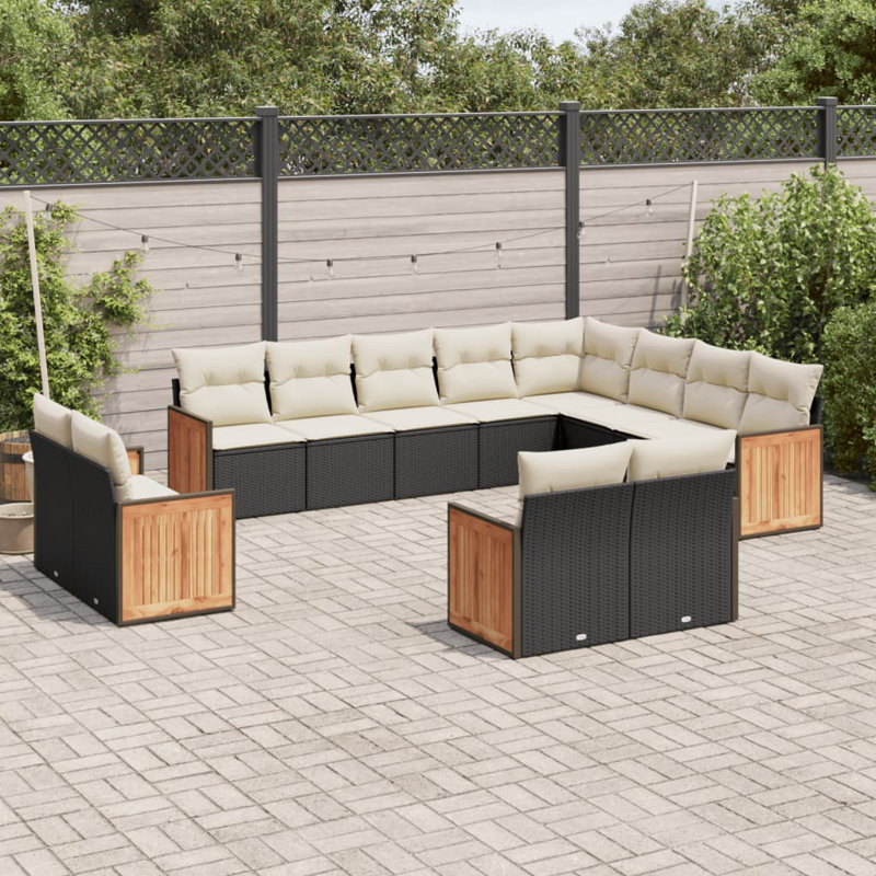 Ensemble de canapé de jardin Vidaxl noir et blanc crème, Blanc, crème, Noir
