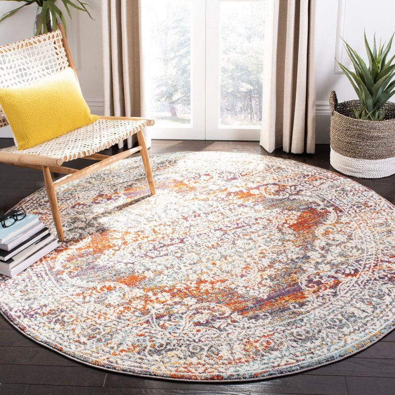 Tapis oriental gris / rouille Felty, Rond 6 pi 7 po