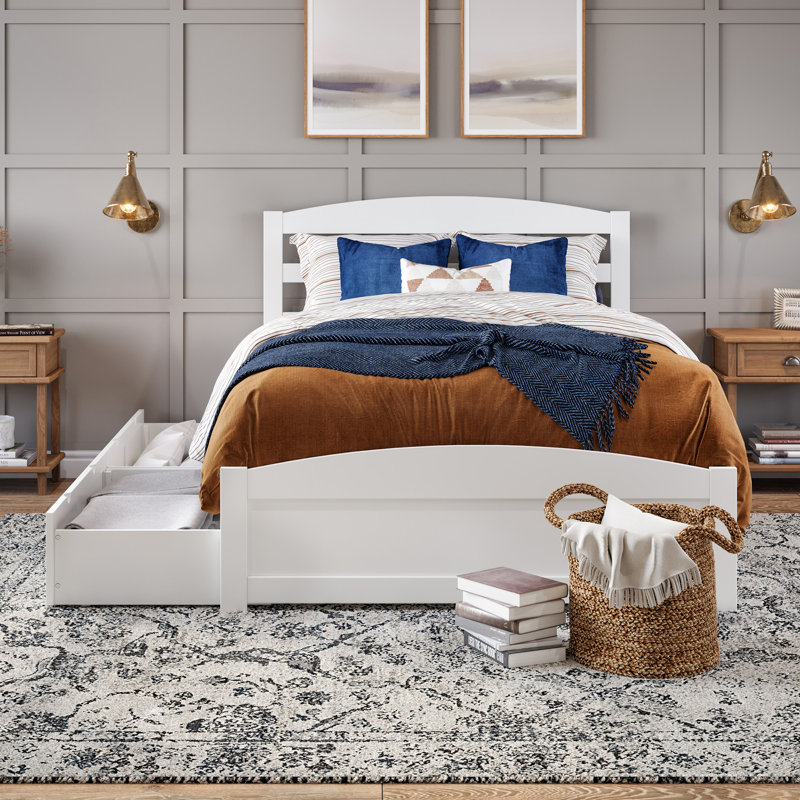 Elliana Solid Wood Slat Storage Bed, White, Queen