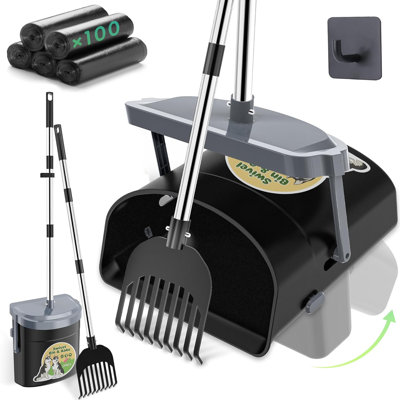 Stainless Steel Pet Pooper Scooper With 100 Waste Bags Black