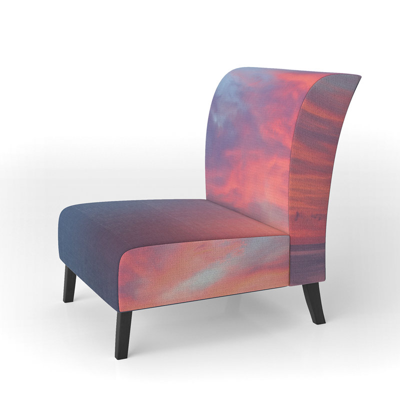 Brechta Vibrant Curve Design II - Velvet Upholstered Modern Slipper Chair, Orange/Blue/Black