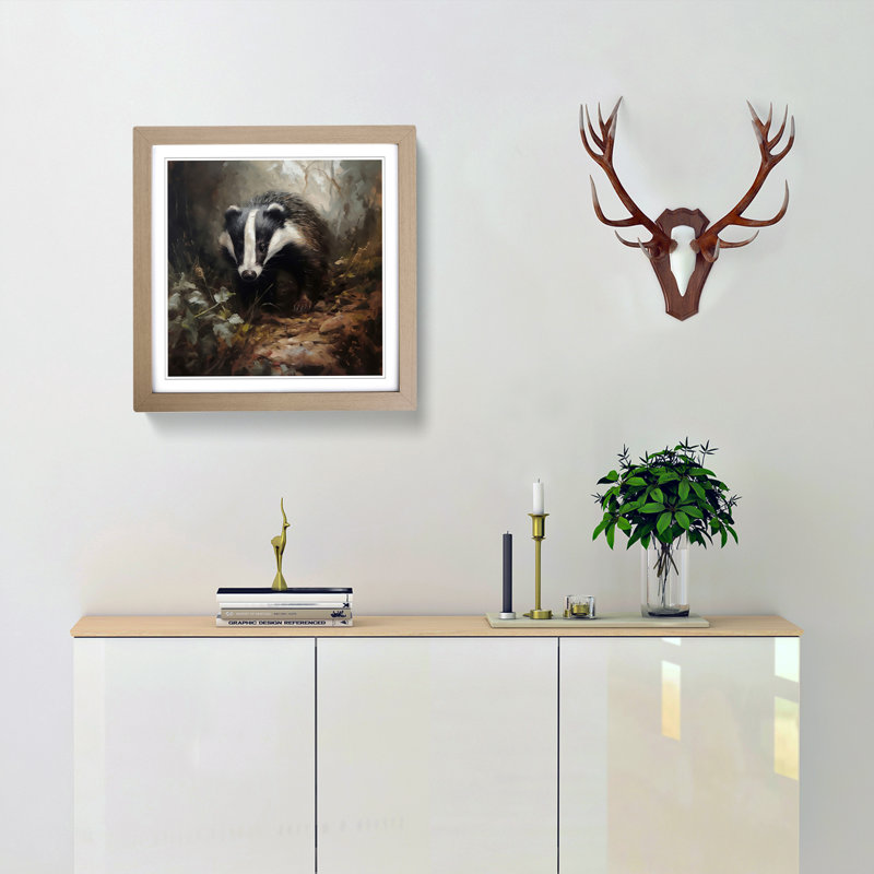 Badger Oil Painting - Framed Print, Oak