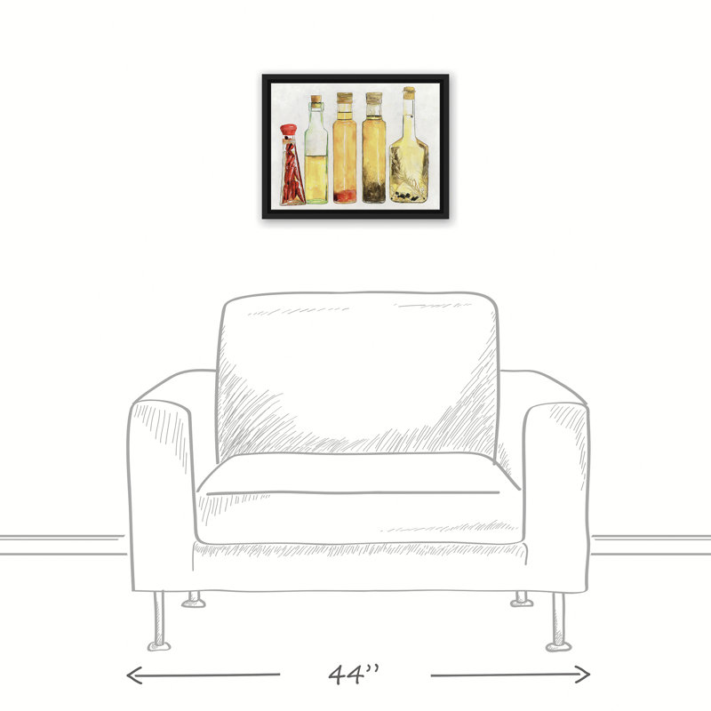 Olive Oil Bottles - Print on Canvas, 12" H x 16" W, Black Framed
