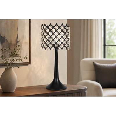 Crystal Lattice Radiance Table Lamp - Matte Black & Clear Crystal - Set of 2