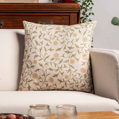 Hawthorne Trail Floral Cushion in Olive and Ochre