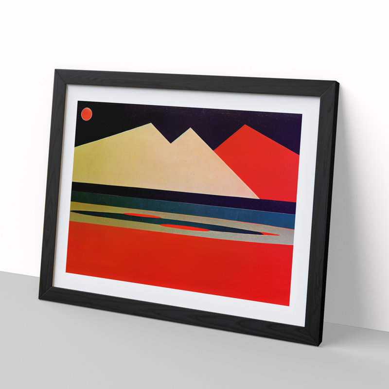 Artistic Abstract Mountains - Single Picture Frame Print, 46cm H x 64cm W x 2cm D, Black Framed