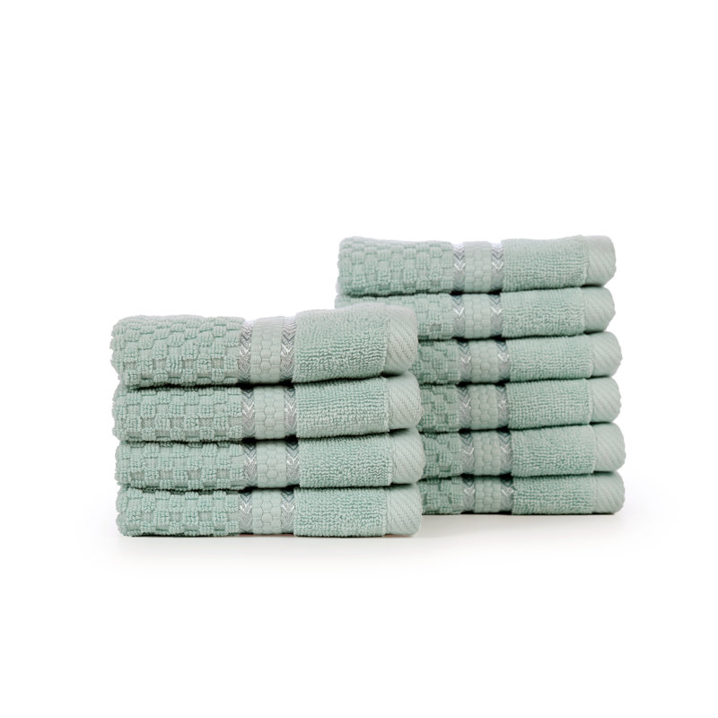 Collection de serviettes texturées 100% coton Mulaayam, Essuie-mains - paquet de 10, Vert menthe