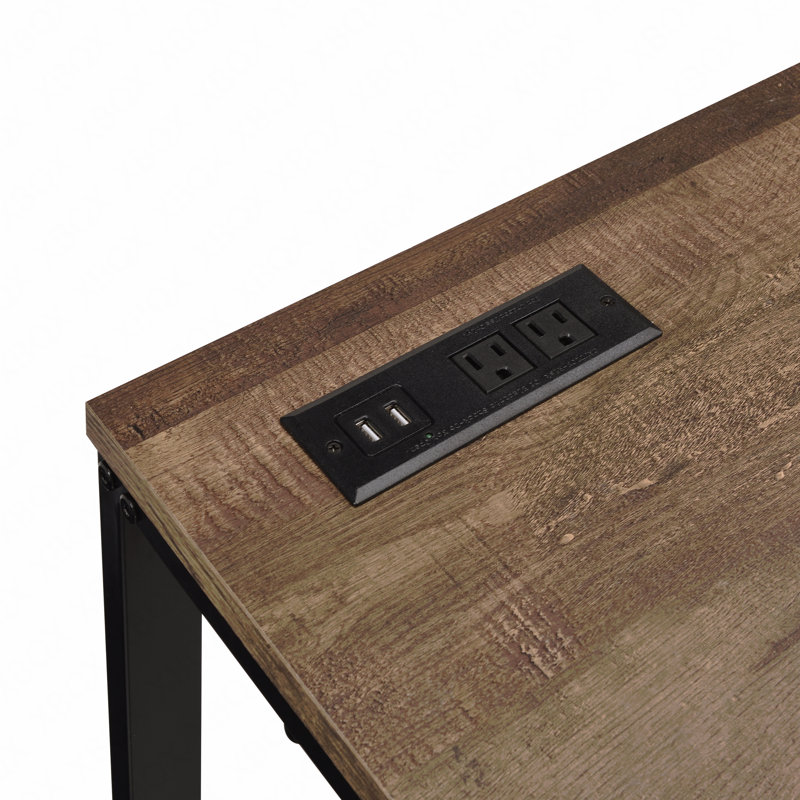 Writing Desk, Walnut & Black with USB Port, Black