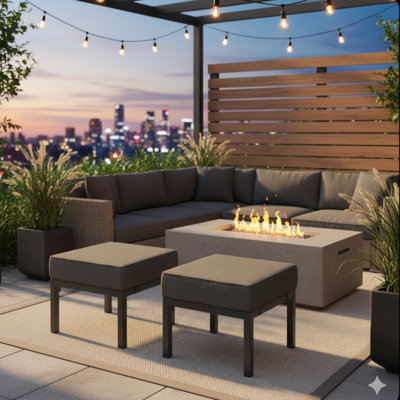Set Of 2 24" Aluminum Patio Ottomans With Dark Grey Cushions, All-Weather Footrests