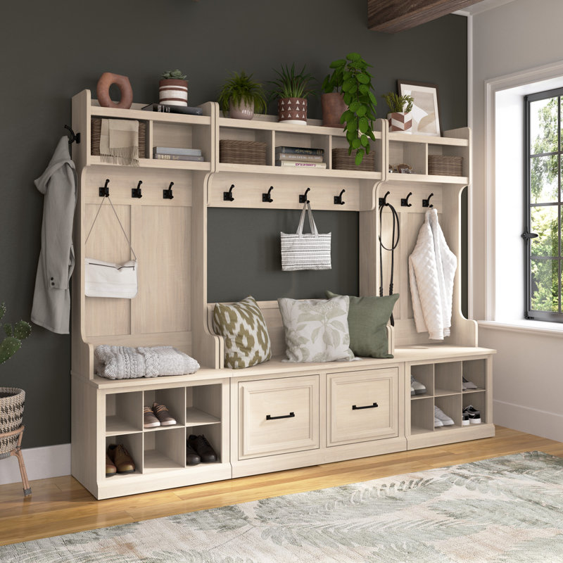Arulappu 40''W Shoe Storage Bench, White Washed Maple