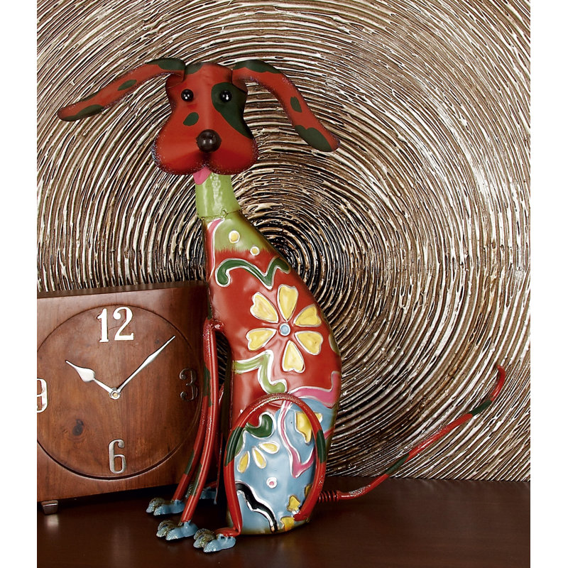 Monaco Metal Indoor Outdoor Dog Multi Colored Decorative Garden Sculpture with Floral Pattern