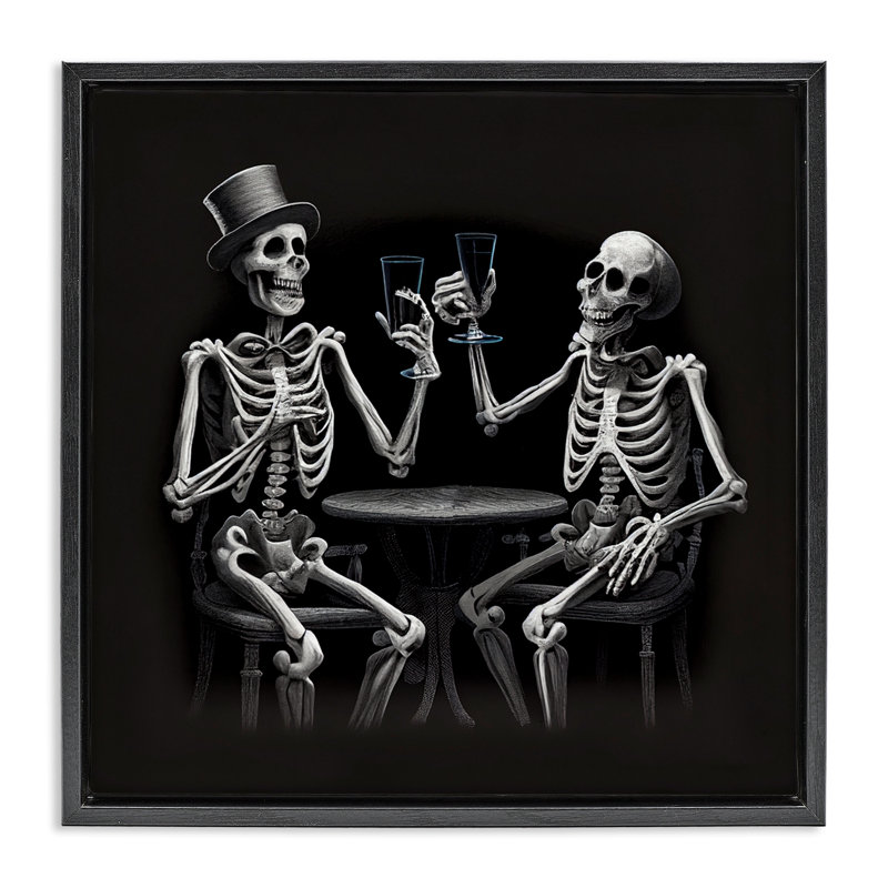 Cadre flottant Spooky Skeletons Cheers, design par Sasha, H 18 po x l 18 po, Cadre flottant noir de jais