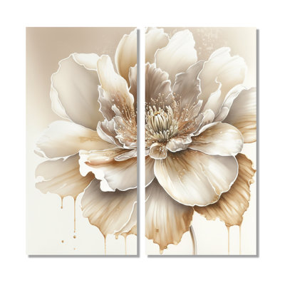 Blooming Beige Floral Design II - Art mural floral grand 2 pièces