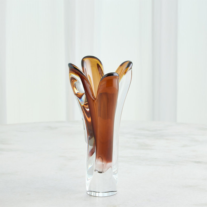 Iris Vase-Dark Amber-Sm, 12" H x 5.75" W x 5.75" D
