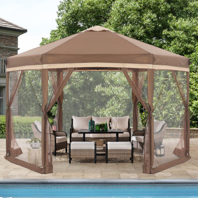 12 Ft. W x 12 Ft. D Hexagonal  Pop Up Gazebo with Zippered Mesh Netting