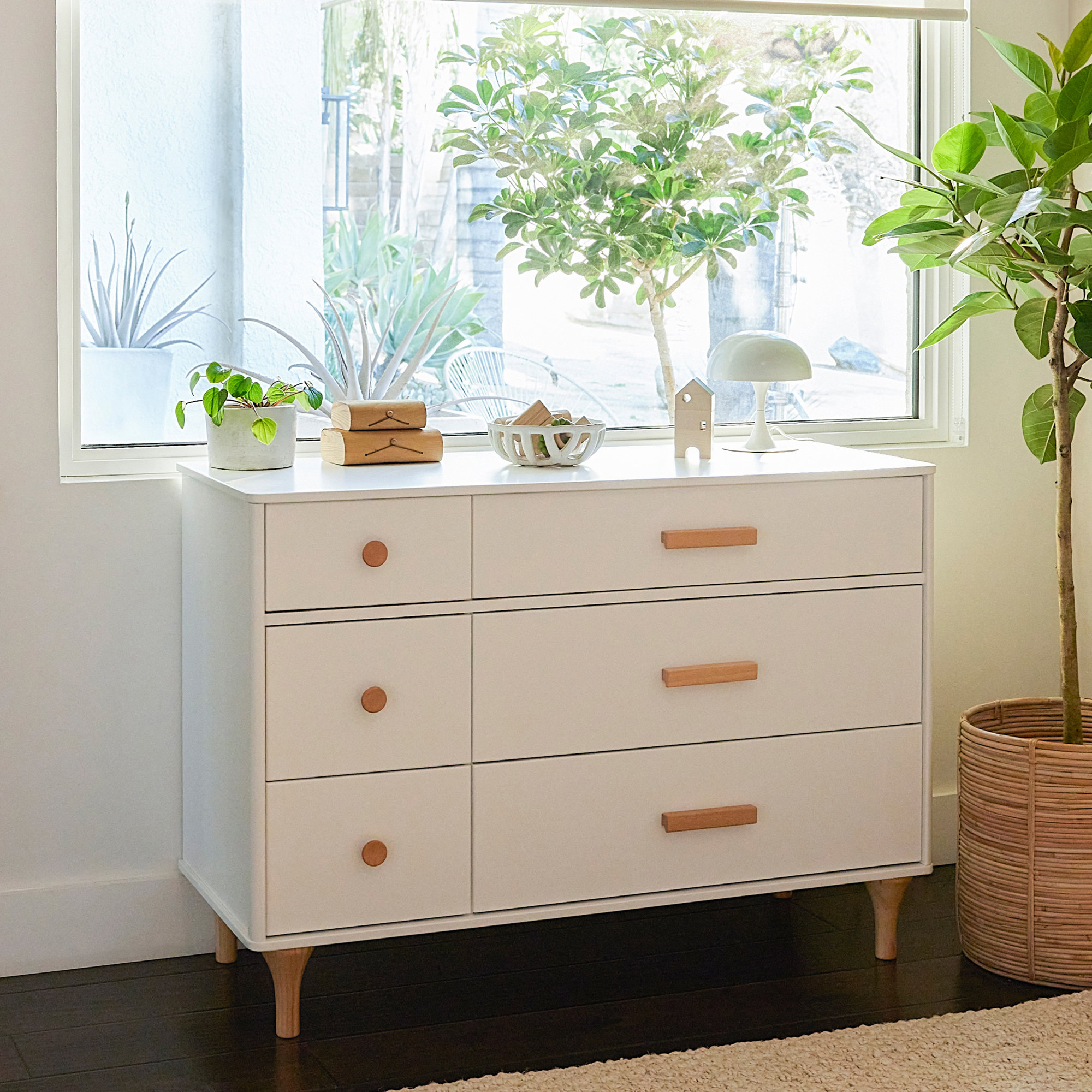 Lolly 6-Drawer Assembled Double Dresser, White/Natural
