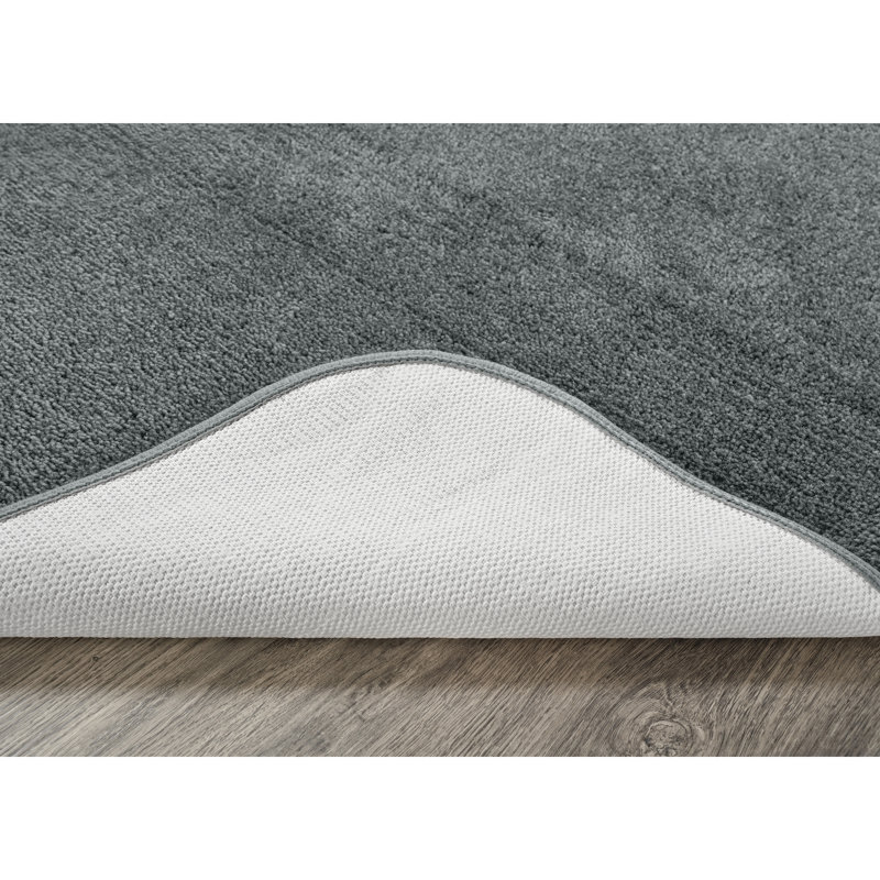 Mccluney Traditional Nylon Bath Rug with Non-Slip Backing, Dark Gray