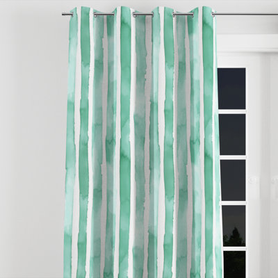 Coastal Curtain panels - Green Mint Breeze Stripes Grommet Curtain - 1 Panel