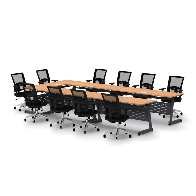Rectangle 6 Person Flip Top 72'' L Modular Training Table and Chair Set with Casters and Modesty Panel and Cable Management