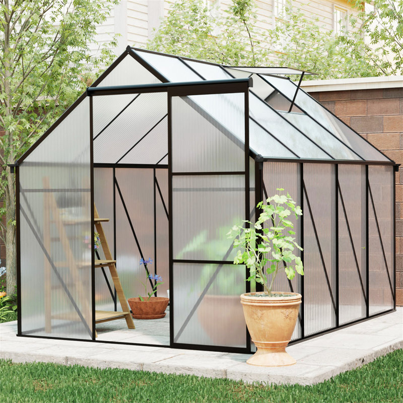Base surélevée à double porte en polycarbonate et serres en aluminium robustes, H 76,77 po x l 74,8 po x P 98,43 po