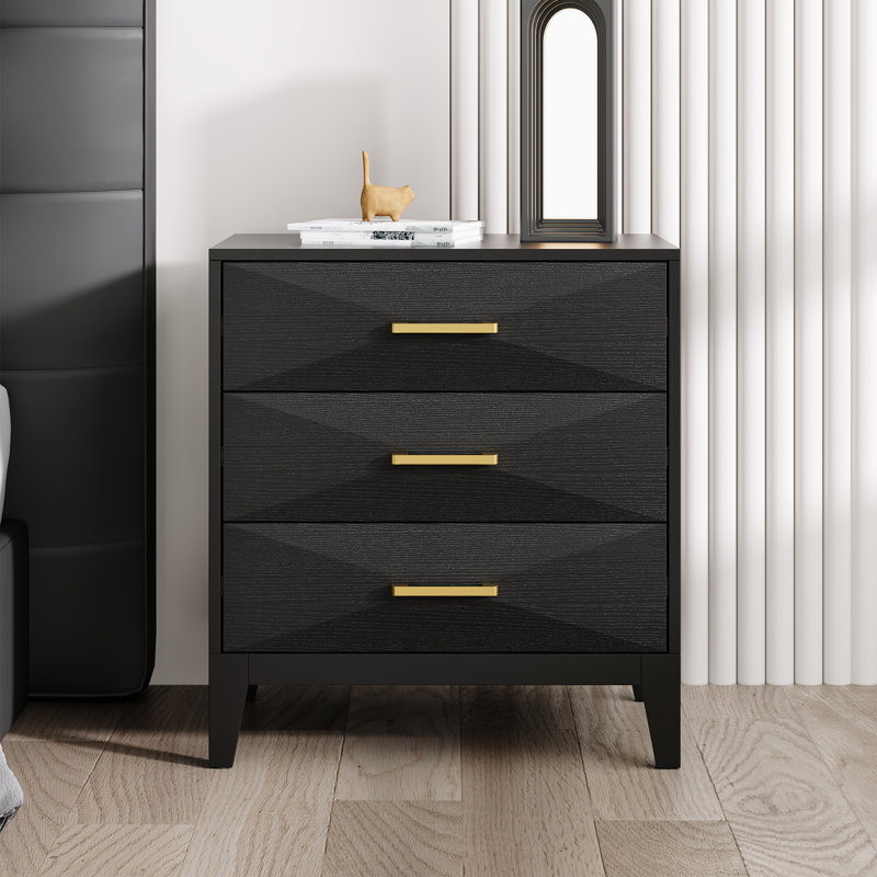 Modern Black 3-Drawer Nightstand with Textured Front, Individual