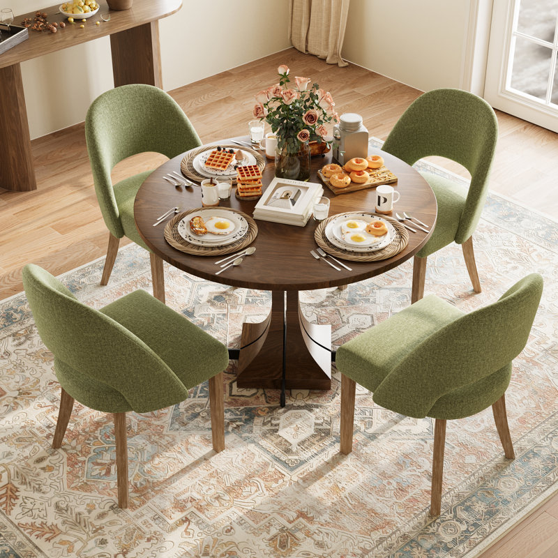 Upholstered Dining Chairs Set Of 4, Modern Dining Room Kitchen Side Chair With Padded Seat & Wood Legs, Cream, Cream, 4
