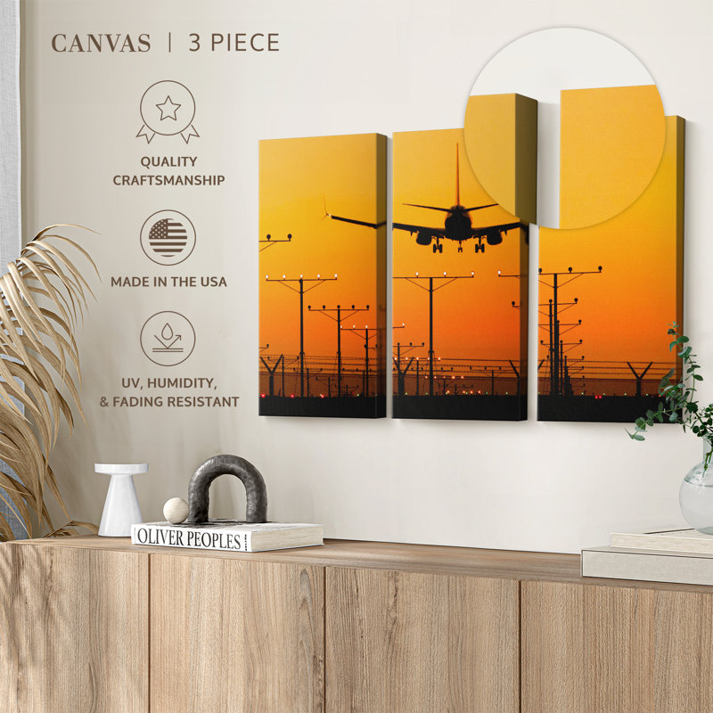 "Silhouette d'atterrissage d'aeroport" sur toile, H 48 po x l 74 po x P 1,25 po