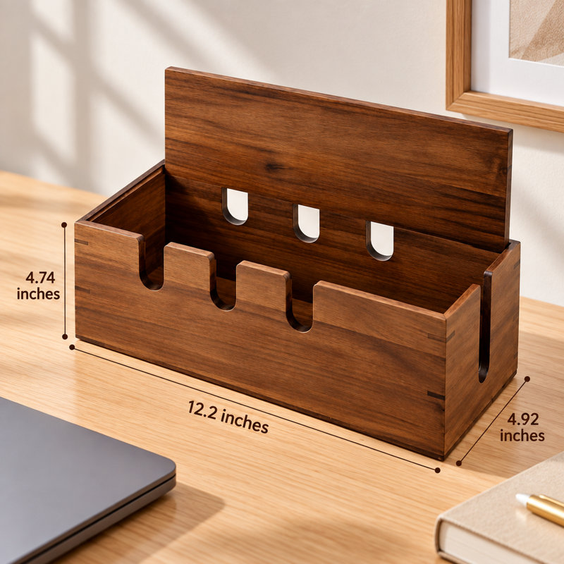 Organisateur de bureau range-câbles en bois