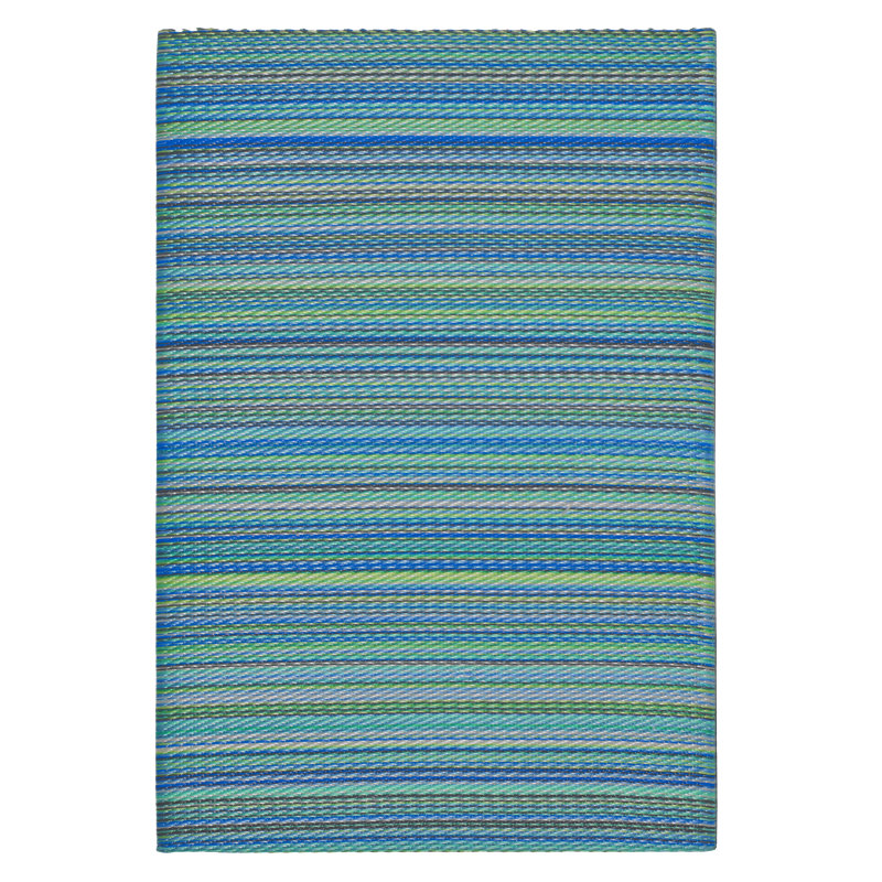 Tapis d'extérieur imperméable en plastique Amyree, Cancun - turquoise et vert mousse, Rectangulaire 2 pi x 3 pi