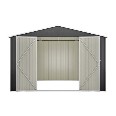 10X10 FT Heavy-Duty Outdoor Metal Storage Shed With Lockable Doors, All-Weather Utility Shed For Backyard, Lawn & Patio Tools