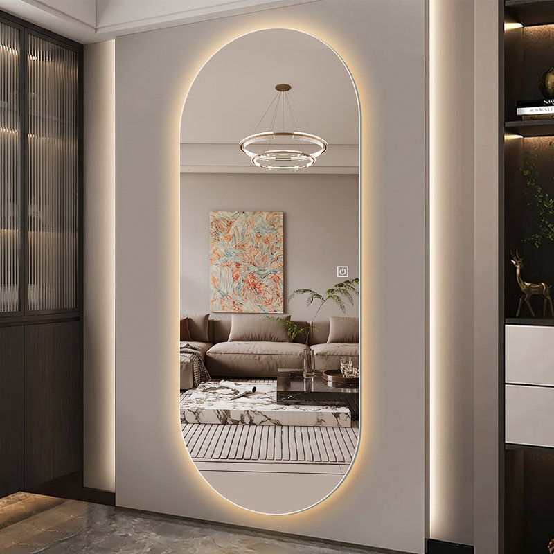 Miroir pleine longueur 71 po x 32 po à DEL ovale sans cadre, éclairage 3 couleurs, verre blanc transparent, antidéflagrant, miroir mural rétroéclairé
