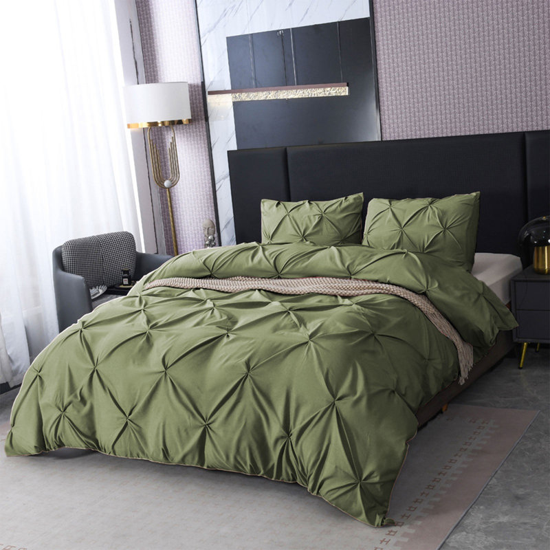 Polyester bedding Quilt Cover 3 Piece Set Solid Color Pillowcase, Green
