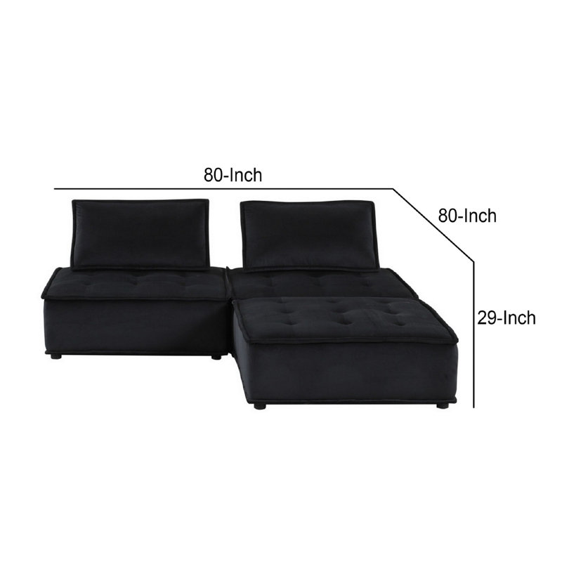 Canapé modulaire en velours 3 pièces Latitude Run®, Velours noir