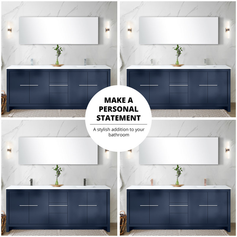 Navy Blue Double Bath Vanity 80 In. W X 20 D With White Quartz Countertop And Faucet - Soft Close Plentiful Storage Featuring Top Included Ample Options Created