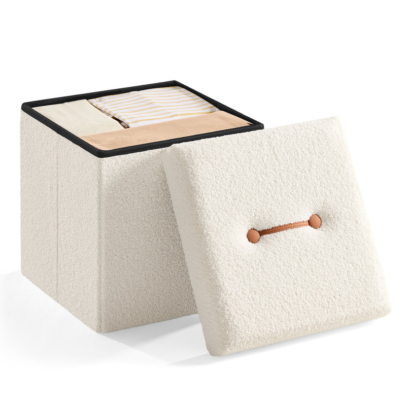 38cm Wide Tufted Square Cube Ottoman with Storage, White