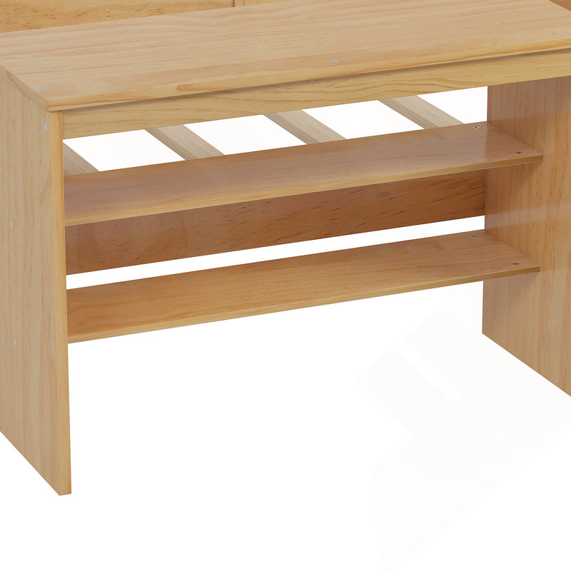 Lit de jour simple en bois avec tablettes de rangement et casiers, lit multifonctionnel avec bureau d'étude, Naturel